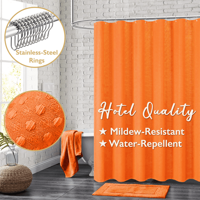 ComfiTime Cortina de Ducha: Cortina de Baño de Lujo 230 G/M², Resistente, con Dobladillo con Peso, Repelente Al Agua, Resistente Al Moho y Hongos, Lavable a Máquina, 72 x 72, en Relieve, Naranja