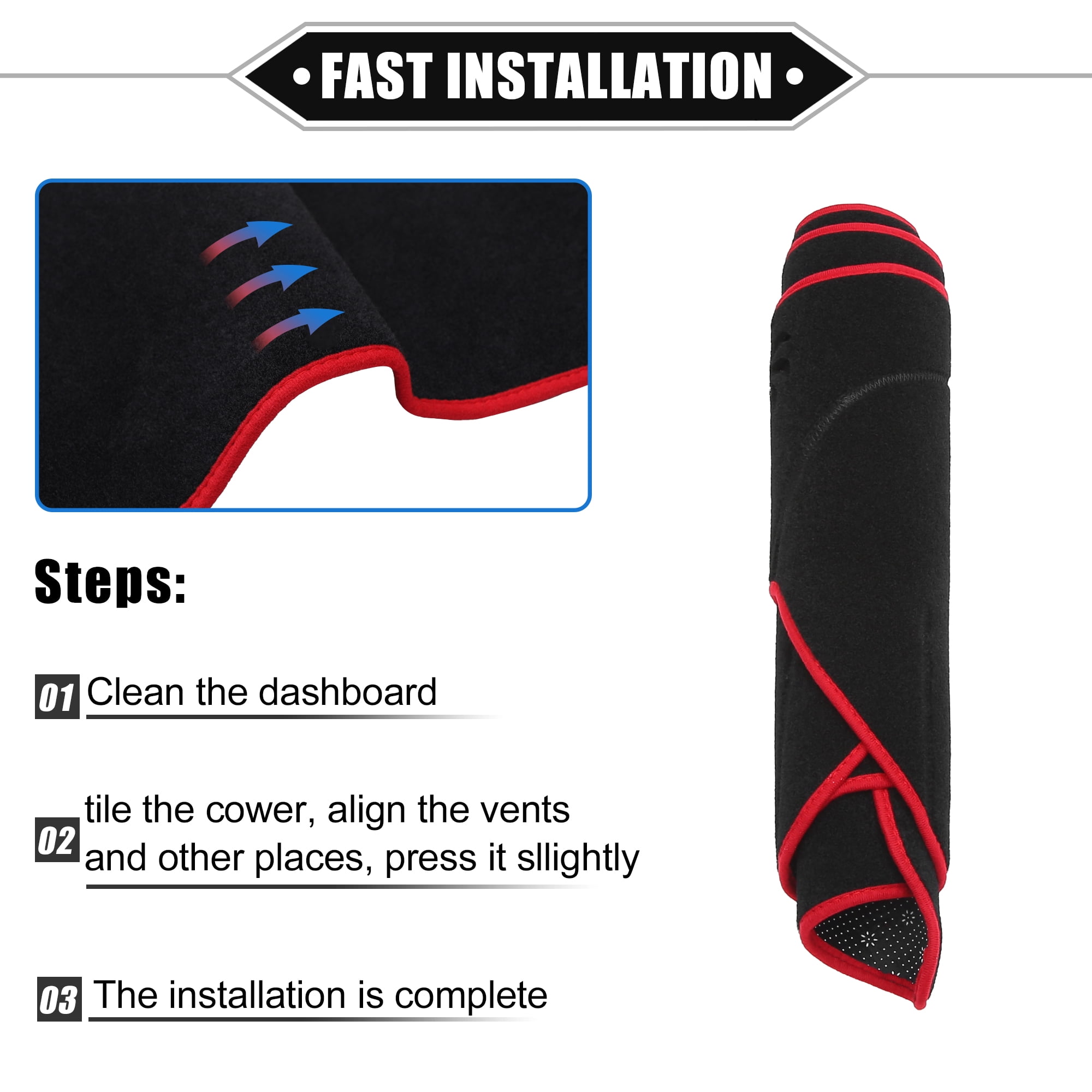 Unique Bargains Dashboard Cover for Hyundai Santa Fe 2019-2020 Non-slip Polyester Black Red Dash Cover Protector Mat