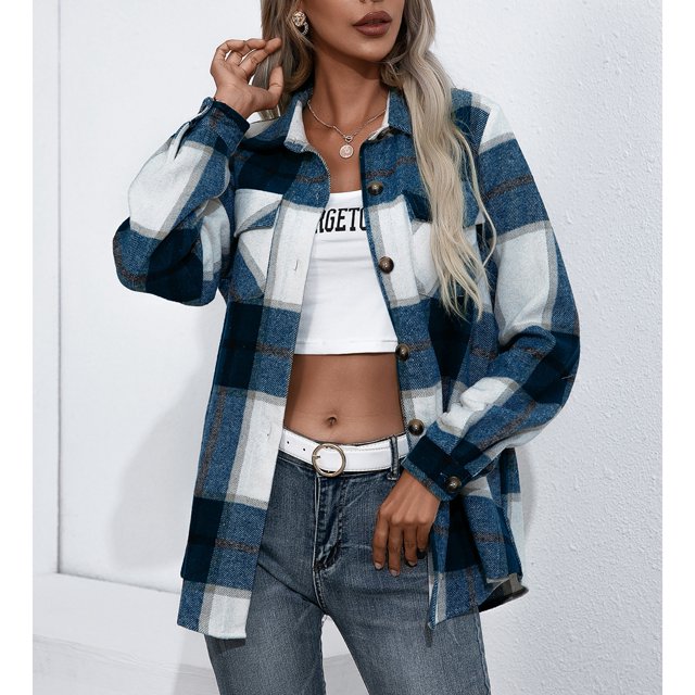 Prendas de abrigo a cuadros, chaqueta a cuadros para mujer, chaqueta con botones de otoño, chaqueta a cuadros multifuncional