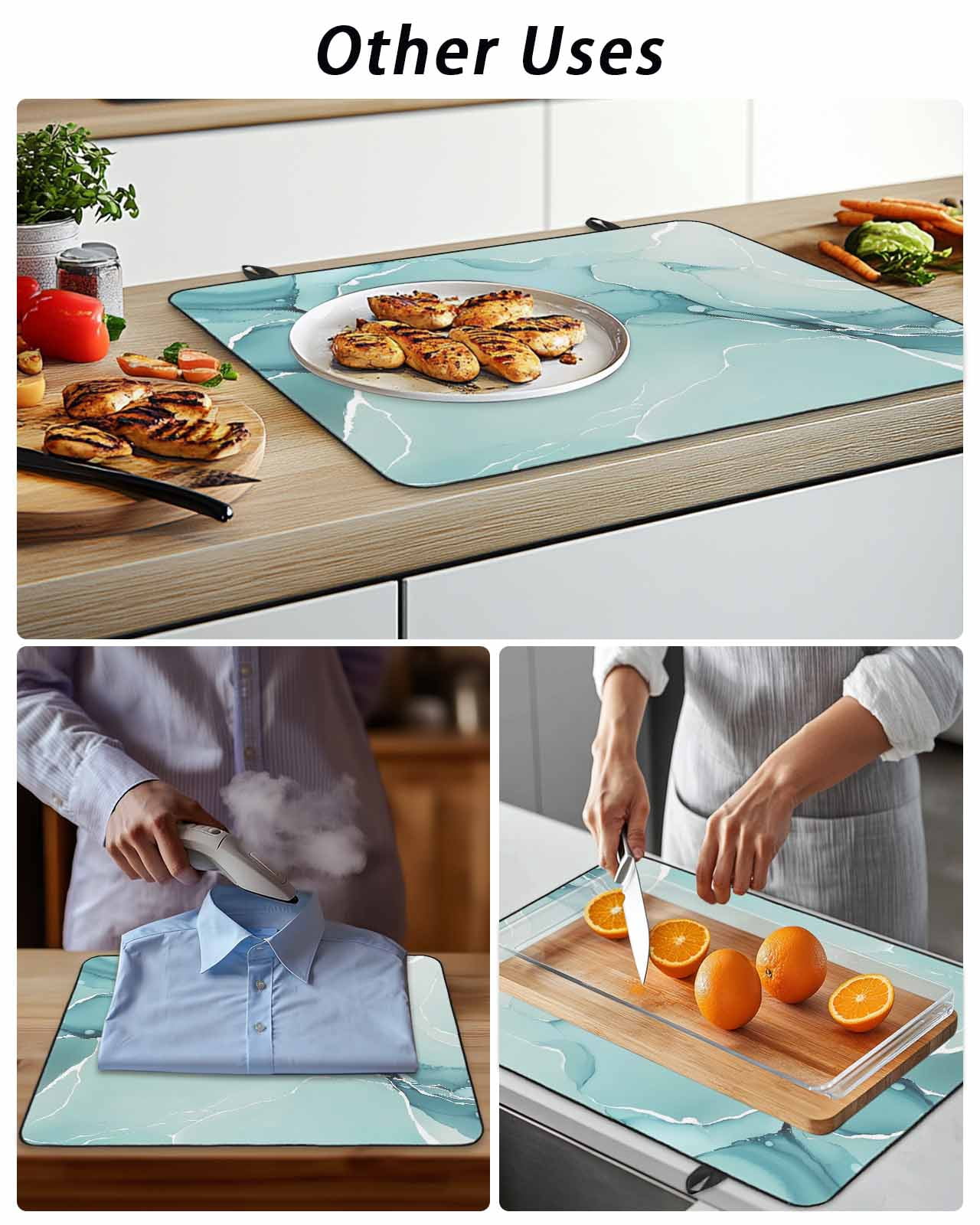 Stove Top Covers for Electric Stove, Turquoise Glass Stovetop Cover Protector, Modern Marble Ink Painting Abstract Art Induction Cooktop Protector Oven Mat for Kitchen Countertop 24"x21"