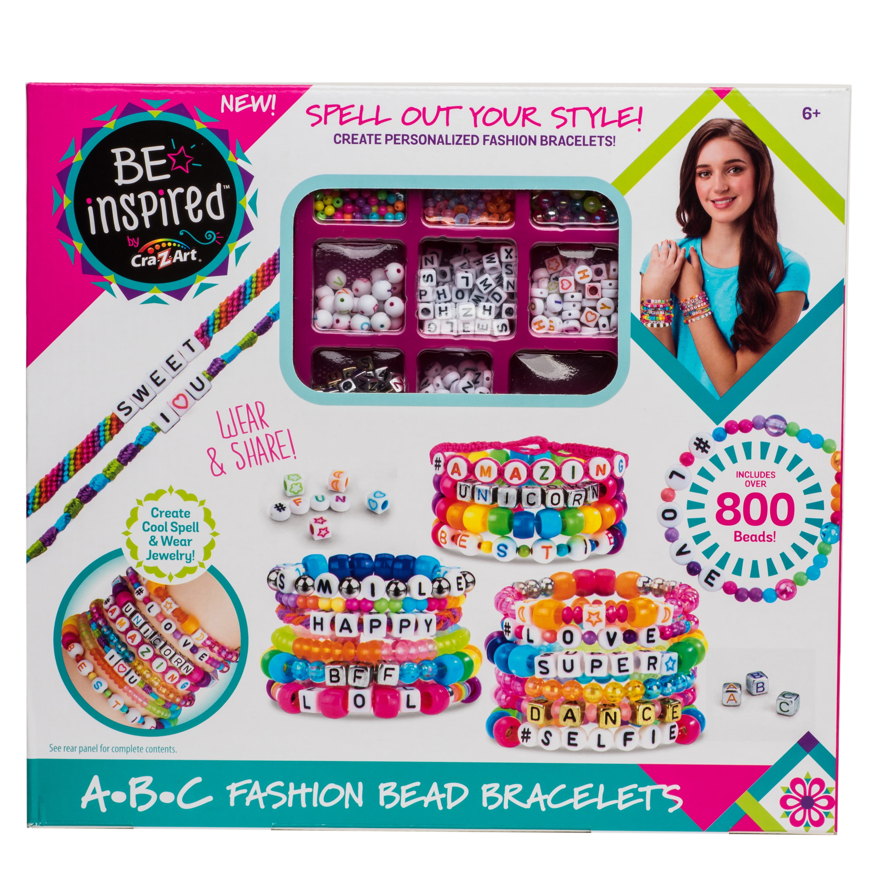 Cra-Z-Art Be Inspired ABC Fashion Bead Bracelet Studio, 800+ Multi-Color Beads, Easter Gift
