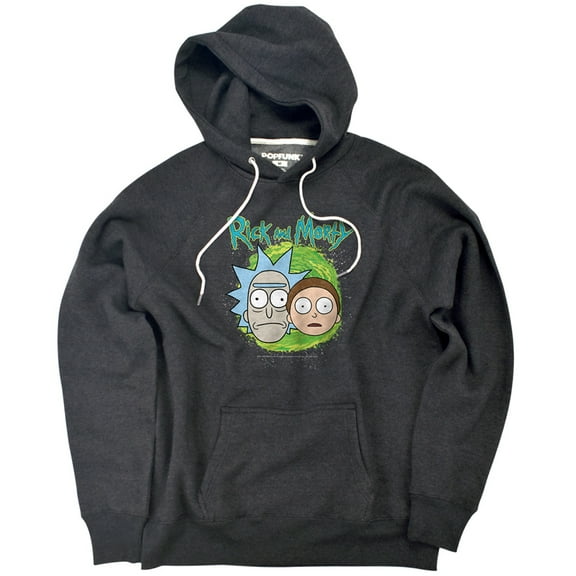 Rick And Morty Floating Heads Unisex Adult Slim Fit Pull-Over Heather Hoodie, Charcoal, Small
