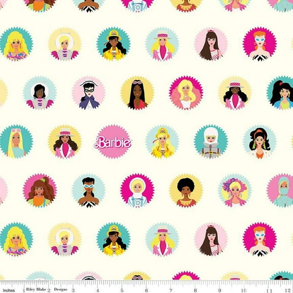 Barbie World Barbie Main Cream Cotton Fabric (1 Yard)