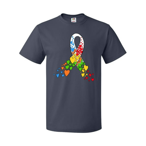 Inktastic Autism Awareness Red Yellow Green Orange Blue Heart Ribbon T-Shirt
