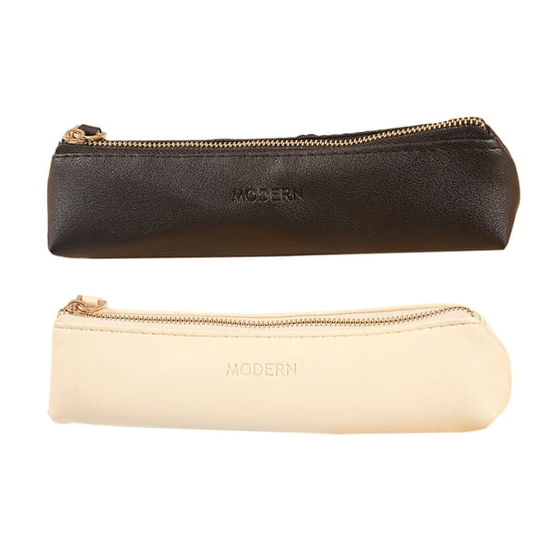 Estuche de cuero para lápices y bolígrafos, 2 piezas, bonito estuche delgado para lápices, pequeño estuche para lápices, bonito estuche de papelería, bolso cosmético portátil, bolsa con cremallera