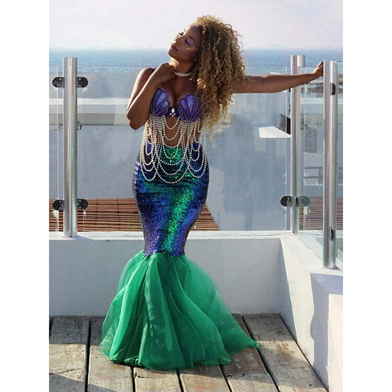 Ma&Baby Womens Mermaid Skirt Maxi Skirt Sequins Mermaid Tail Costume  Carnival Party Dress Cosplay