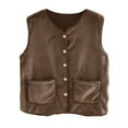thumbnail image 2 of Bovxnpu Women's Fleece Vest Home Clothes Warm Sleeveless Jacket Lightweight Coats with Pockets Fall Outerwear Women's Winter Solid Color Fleece Lined Button Front Sleeveless Vest Warm Homewear, 2 of 3