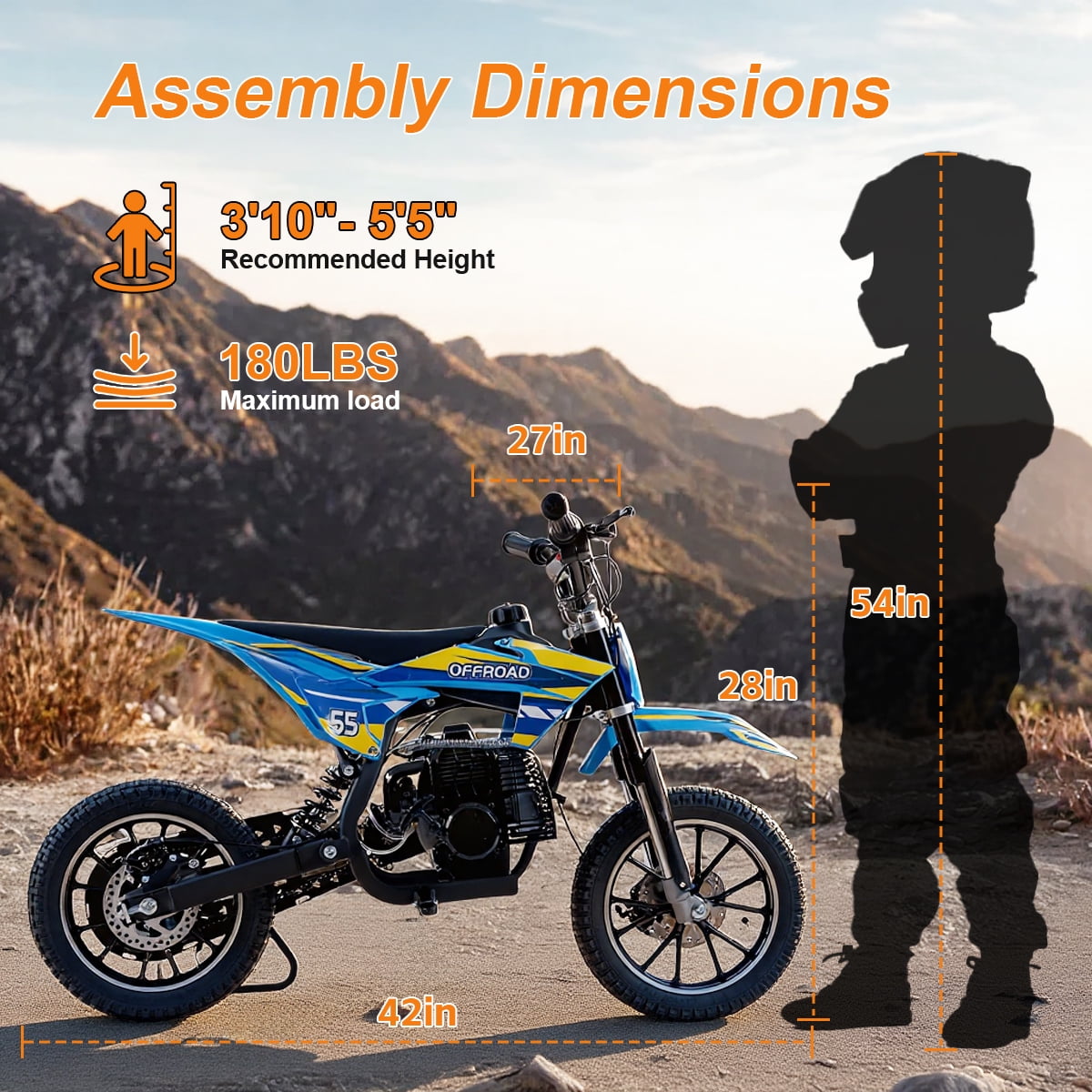 SAY YEAH Dirt Bike,50CC Gas Powered Off Road Dirt Bike for Kids 8-13,Weight Support Up to 200 LBS,25MPH Top Speed