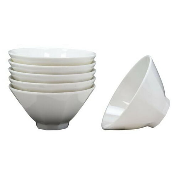 Contemporary Octagon White Jade Melamine Large 8"Dia Soup Salad Bowls 42oz Set 6