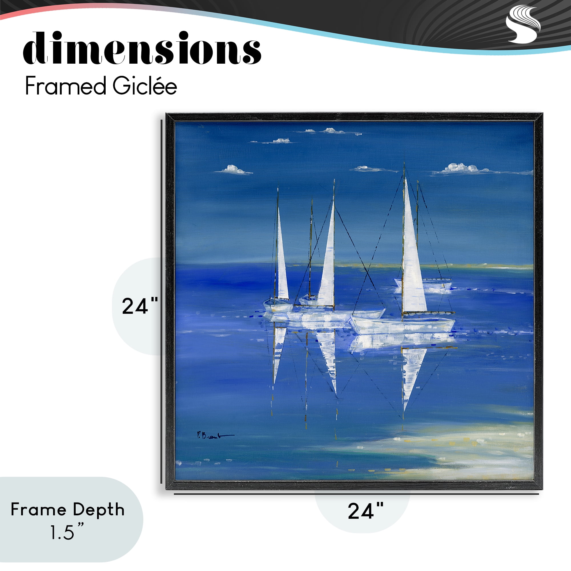 Stupell Industries Serenity Sailboats Reflected on Water Black Framed Giclee Art, design by Paul Brent