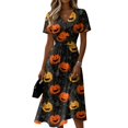 thumbnail image 2 of Women's Halloween Midi Dresses Pumpkin Ghost Short Sleeve Spooky Dresses Witch Hat V Neck Funny Sundress, XL, 2 of 5