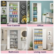 Polup 71 Tall Modern Metal Storage Cabinet with Doors and 4 Shelves,White Tall Steel Pantry Cupboard for Kitchen Garage and Home