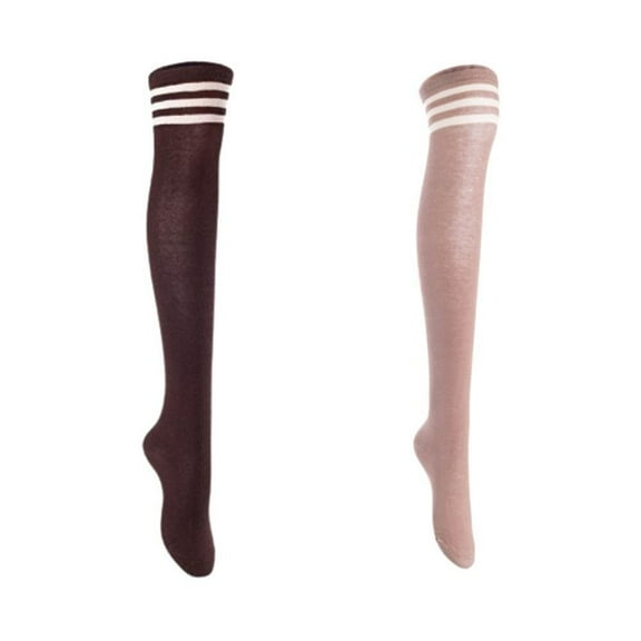 Lian LifeStyle Women's 2 Pairs Adorable Comfortable Soft Thigh High Over Knee High Cotton Socks Size 6-9 L1022 Coffee,Khaki