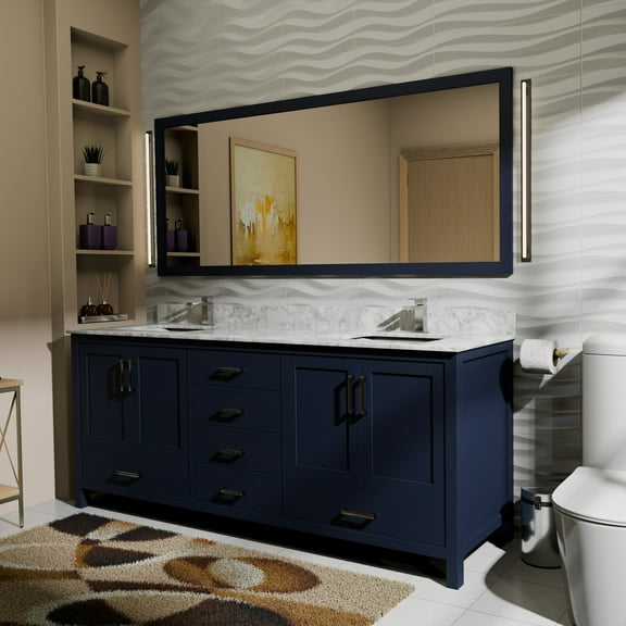 Jacques 72 in. W x 22 in. D Navy Blue Double Bath Vanity and 28 in. Mirror