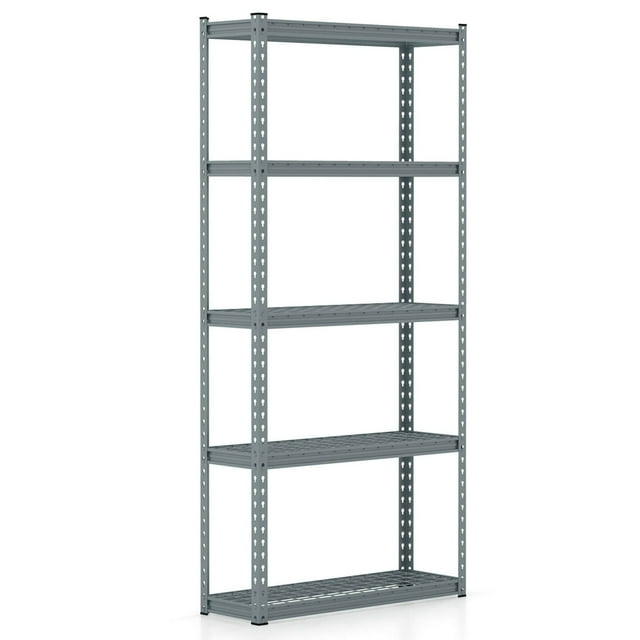 Costway 1 PCS 5-Tier Heavy Duty Storage Shelf Storage Utility Rack Shelf with Anti-tipping Device Grey