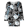 thumbnail image 4 of Camiseta casual de moda SCZ para mujer cuello en v manga de siete botones estampado floral azul cielo 3xl, 4 of 4