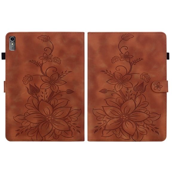 FJLBDE Case for Lenovo Tab M10 5G 10.6 inch TB360ZU 2023, Embossed Flower PU Leather Flip Wallet Folio Stand Cover, Brown