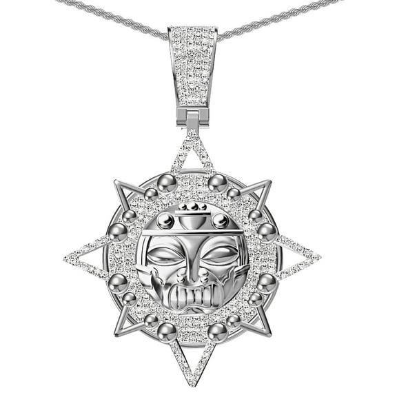 Real Diamond 0.90 Cwt. Aztec Sun God Mayan Calendar Oro Azteca Pendant Charm 2''