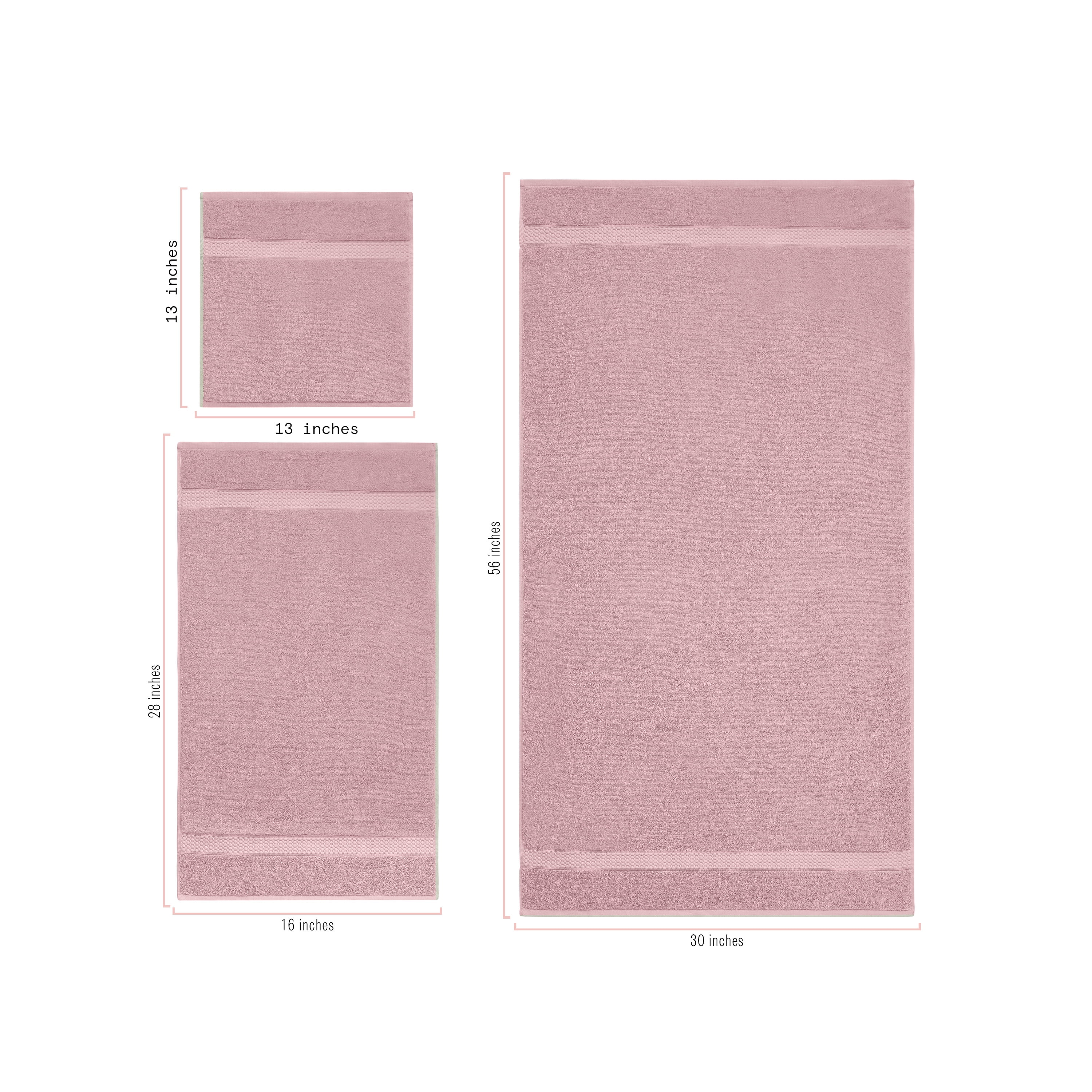 Beautiful by Drew Barrymore 6-Piece Dobby Bath Towel Set, Soft 100% Cotton, Rose Pink