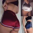 thumbnail image 2 of Aellinatey Women Summer High Waist Yoga Dance Satin Sexy Booty Shorts Retro Dolphin Hem Striped Solid Color Gym Running Hot Pants, 2 of 13