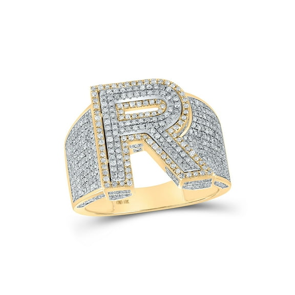 10kt Two-tone Gold Mens Round Diamond R Initial Letter Ring 1-1/4 Cttw