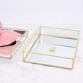 thumbnail image 1 of Stylish Golden Glass Vanity Tray, High Capacity Desktop Organizer with Brass Edging, Stylish Open Compartments for Makeup. Perfect for Bathroom Storage, Makeup Display, 1 of 8