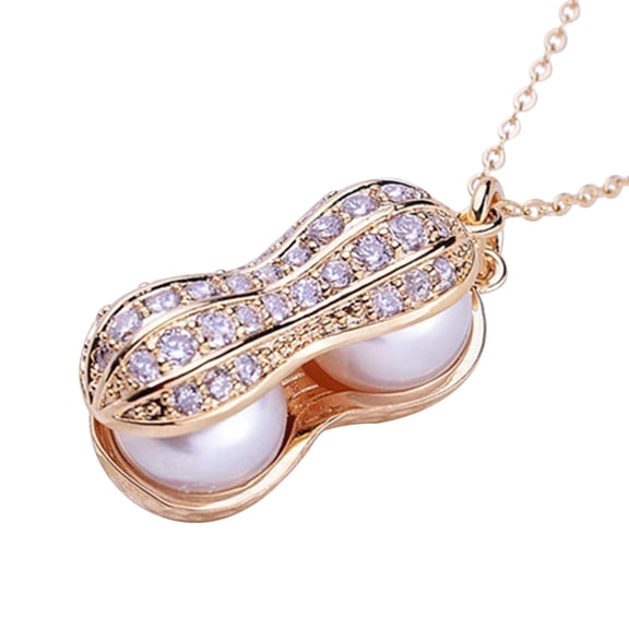 UDIYO Necklace Elegant Appearance Shiny Rhinestone 2 Colors Peanut Pendant Necklace for Evening Party
