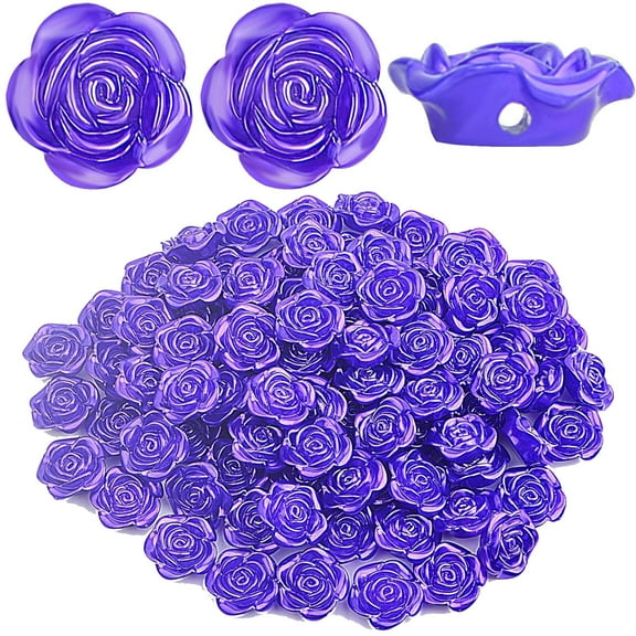 100pcs 15 mm Purple Rose Flower Spacer Beads ABS Plastic Adorable Roseflower Shaped Floral Loose Craft Beads Ornaments for DIY Bracelet Necklace Earrings Jewelry Making Supplies