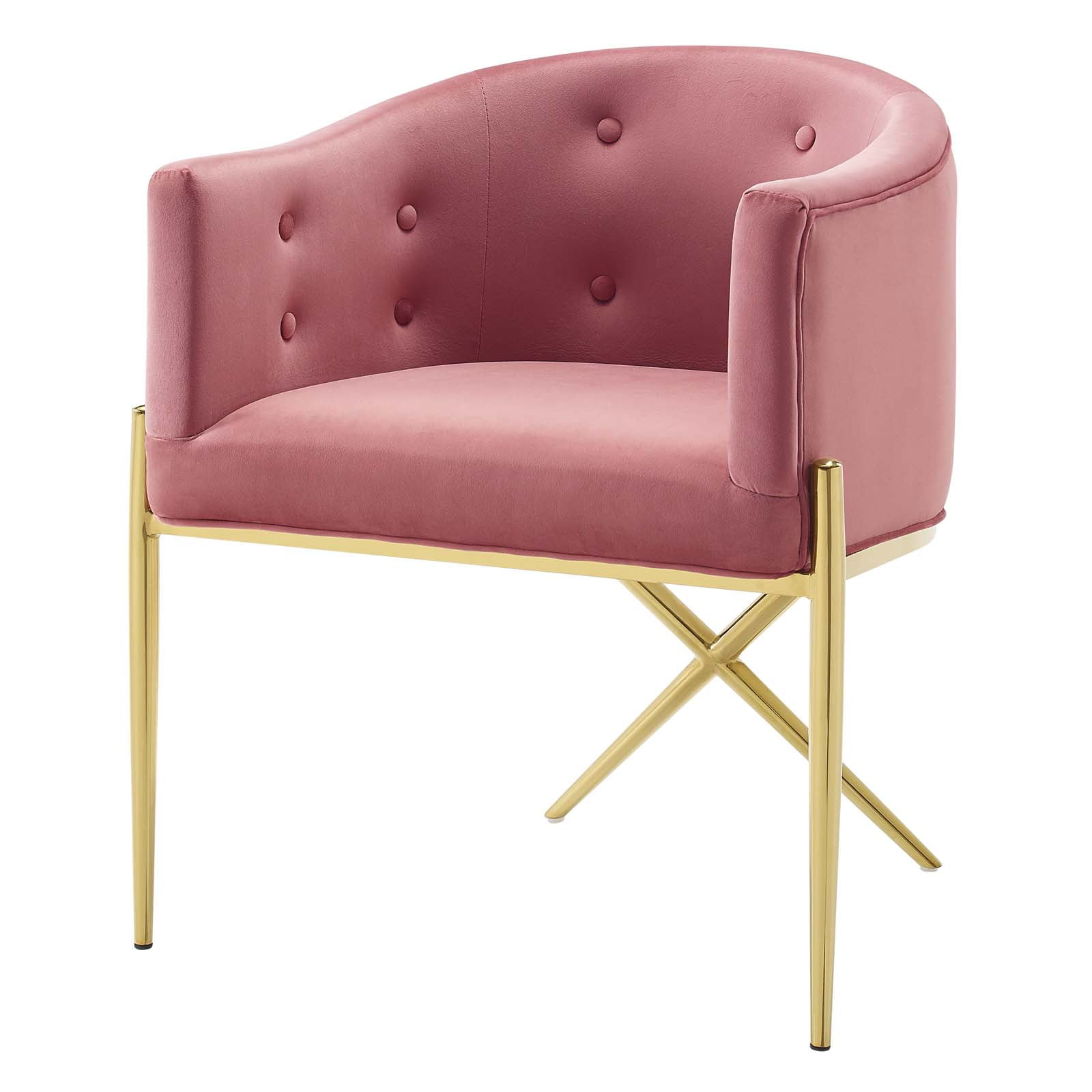 Tufted Side Dining Chair, Velvet, Metal Steel, Pink, Modern