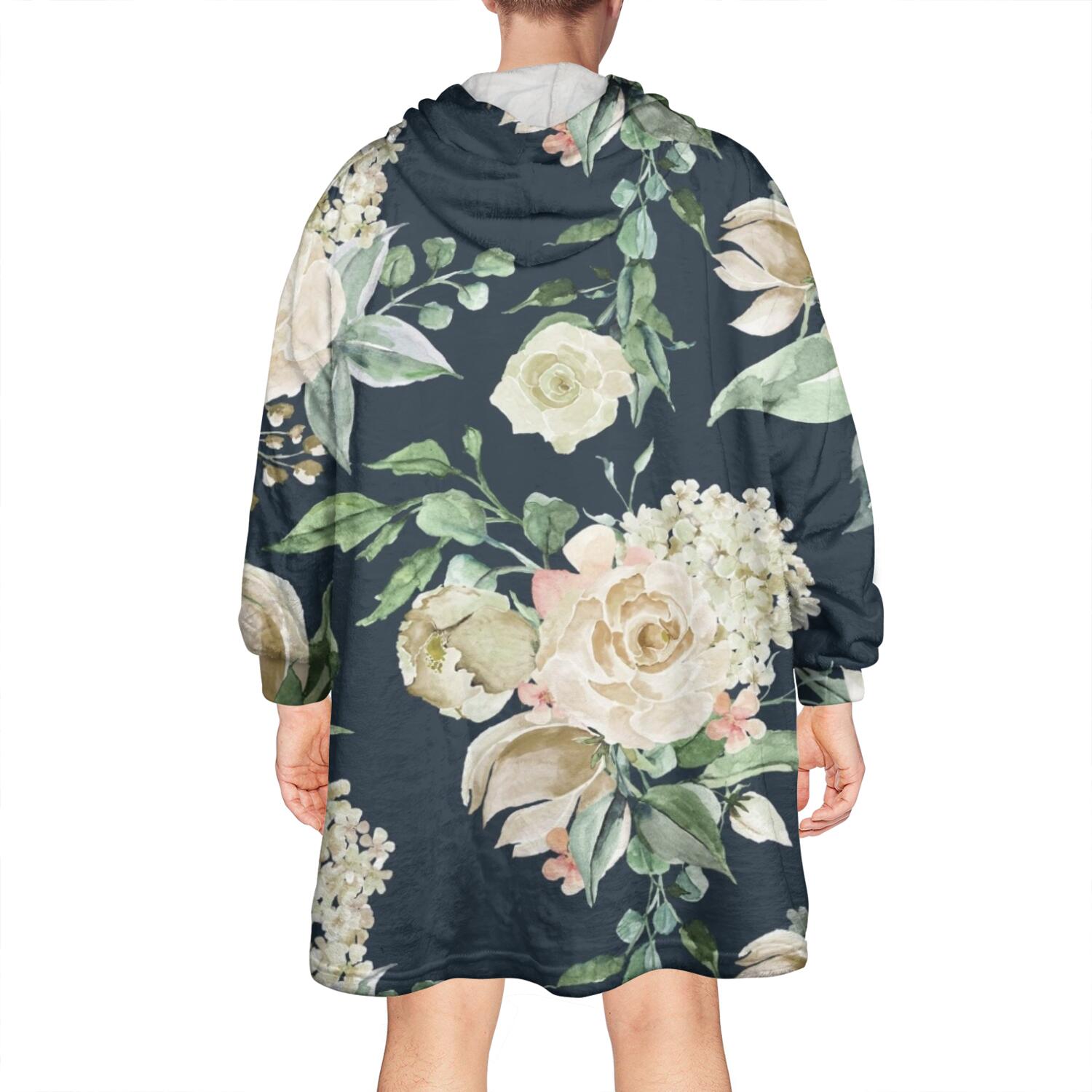 Wearable Oversized Blanket,Pioneer Flower Floral Print Pattern Wearable Blanket Hoodie for Adults,Cozy Hooded Blankets with Super Pockets,Super Warm Fuzzy Pullover for Women & Men
