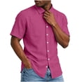 thumbnail image 5 of Lenago Men's Shirts Summer Imitation Linen Solid Color Casual Short Sleeved Collar Double Pocket Button Short Sleeved Top Shirts for Men, 5 of 9