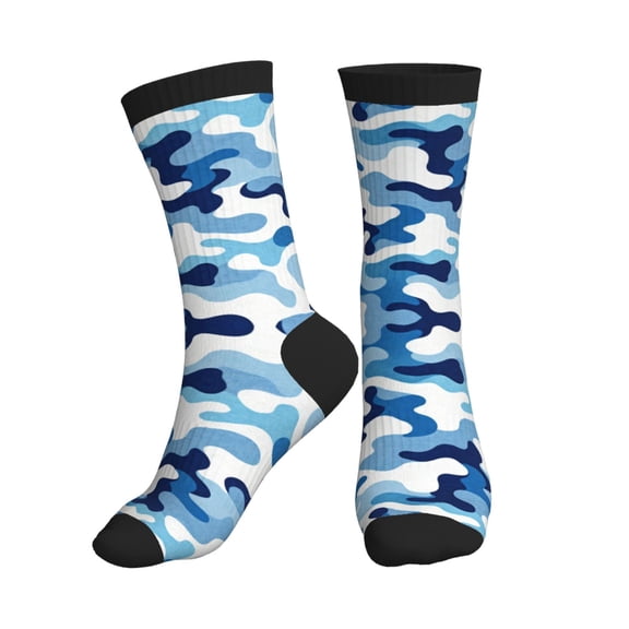 Mens Crew Socks Womens Blue Camouflage Workout Training Athletic Socks
