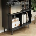 thumbnail image 4 of 71" Tall Bookshelf, 4-Tier Bookcase with Storage Cabinet & Adjustable Shelves, Floor Standing Wooden Bookshelf with Sliding Door and Adjustable Footpad, for Home Office, Living Room, Black, 4 of 8