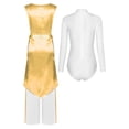 thumbnail image 2 of TSSOE 3pcs Women Liturgical Worship Dance Overlay Dress + Leotard +pants Set Church Choir Performance Yellow S, 2 of 6