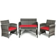 thumbnail image 2 of Gymax 4PCS Patio Outdoor Rattan Conversation Furniture Set w/ Red Cushion, 2 of 10
