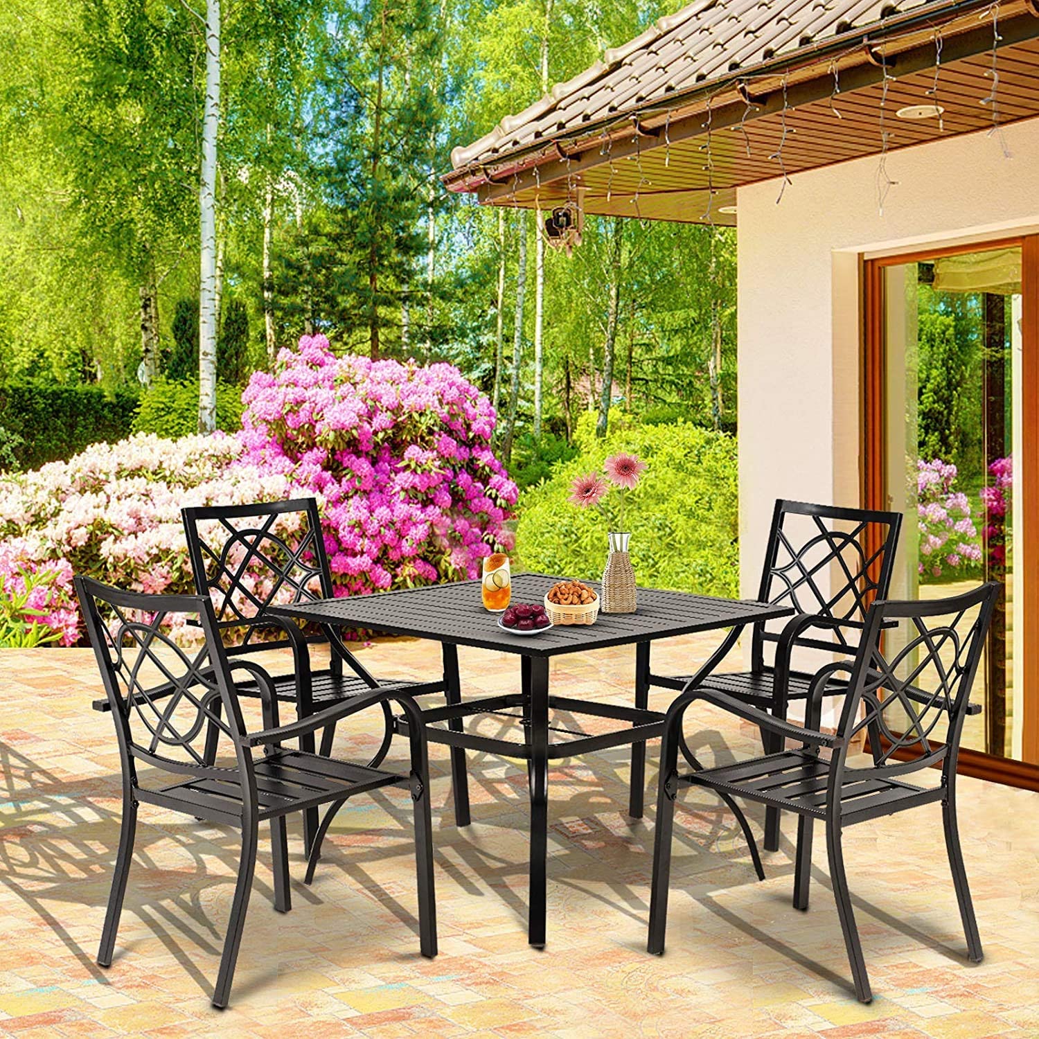 SOLAURA Outdoor Patio Stackable Wrought Iron Dining Chairs Set of 4- Black - image 5 of 7