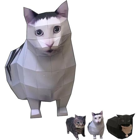 Ludearly Cat Meme Origami Papercraft Kit Cute 1:1 Life Scale 3D Kitten Paper Models Decorative DIY Handmade Craft Kits (Unfinished Products) (Huh/Maxwell/Oiia Cat)