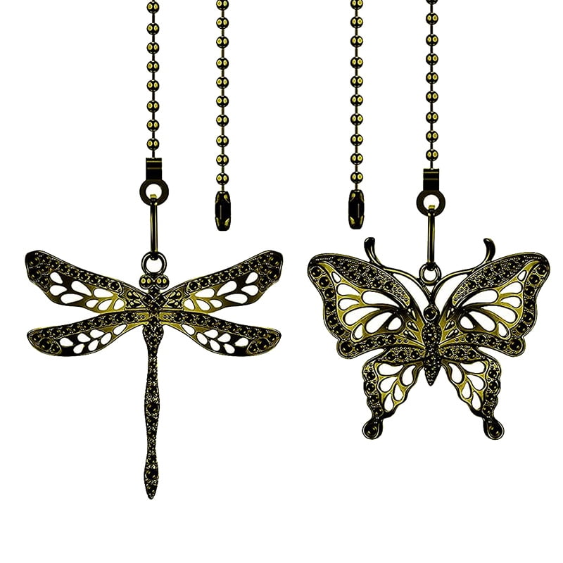 2 Pack Bronze Ceiling Fan Pull Chain Set,Lighting & Fan Pull Chain Pendant Chain Extender,Dragonfly and Butterfly