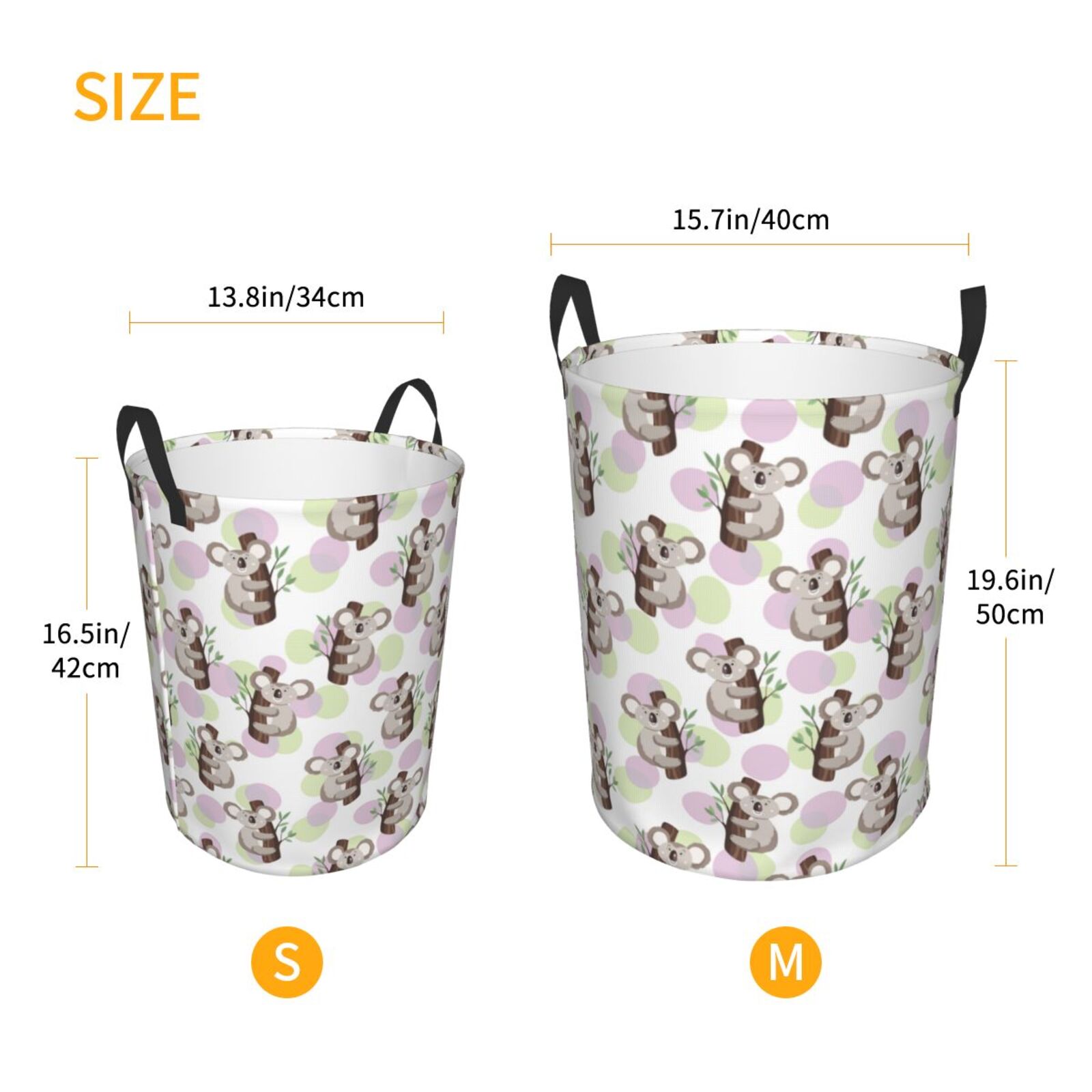 Large Laundry Basket with Handles - Green Purple Dot Koala Kids Baby Dirty Clothes Laundry Hamper for Bedroom Aesthetic