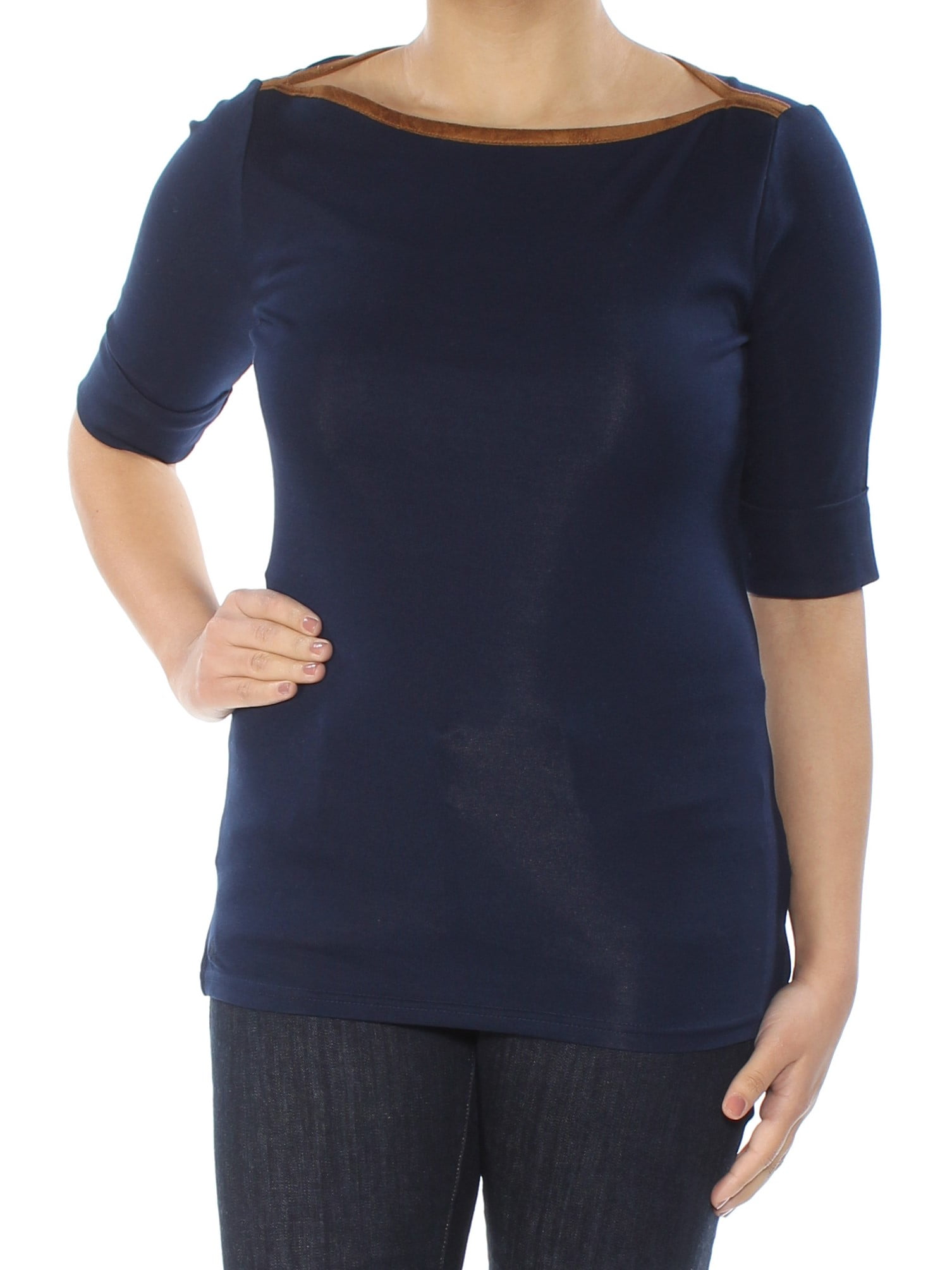 Ralph Lauren RALPH LAUREN Womens Navy Short Sleeve Boat Neck Top Size