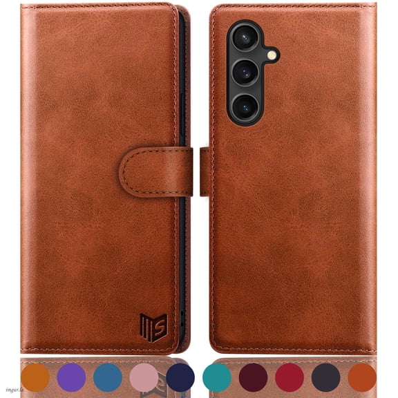SUANPOT For Samsung Galaxy S24 FE Wallet Case with RFID Blocking Credit Card Holder,Light Brown