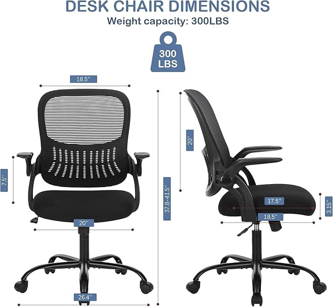 Ergonomic High-Back Mesh Office Chair - Breathable Waist and Back Support Computer Chair with Adjustable Armrests, Height Adjustment, and 360° Swivel Base(Black)