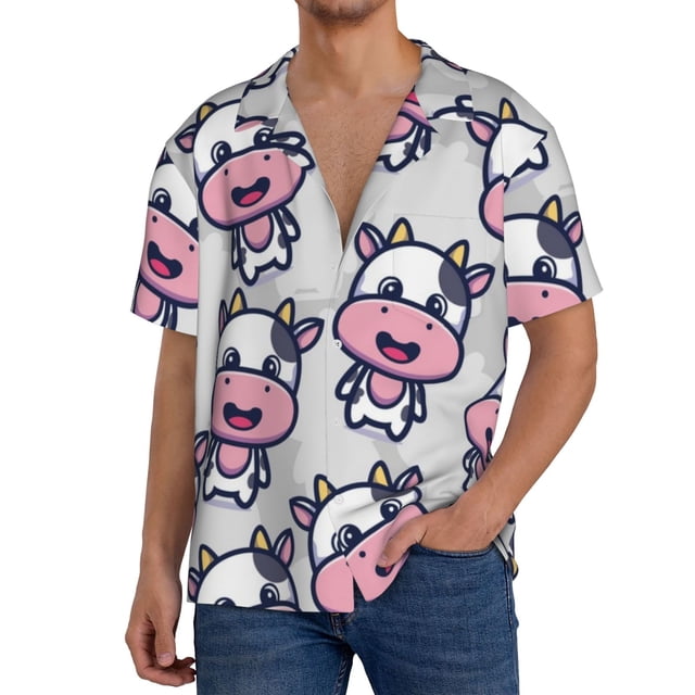 Balery Baby Cow Camisa Casual de Manga Corta con Botones para Hombre, Texturizada, Estilo Cubano, para Playa, Verano-3X-Large