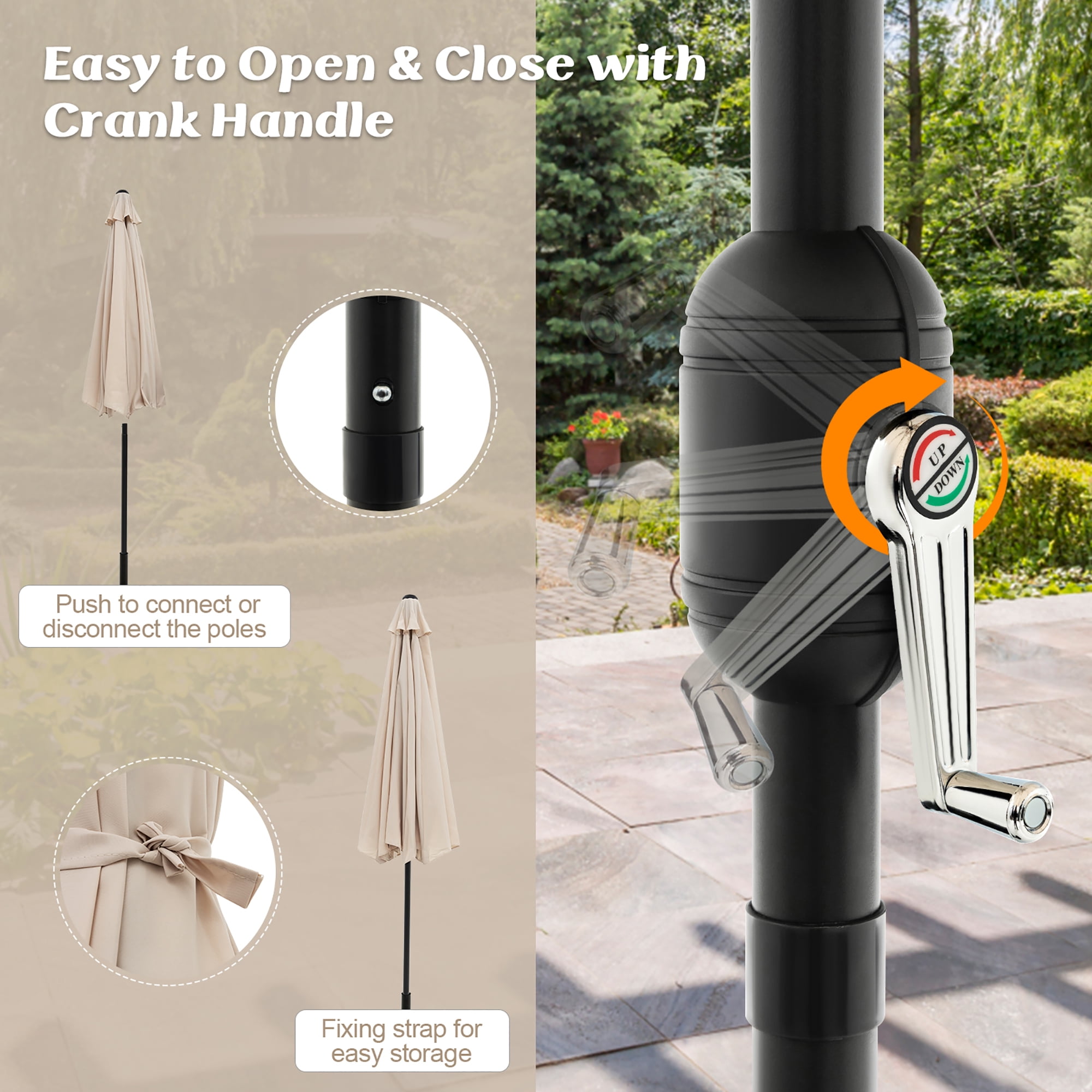 Gymax 300 CM Patio Umbrella Heavy Duty Market Umbrella w/ Tilt Mechanism Crank Handle Beige