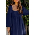 thumbnail image 1 of Women's Blue Square Neck Puff Sleeve Babydoll Style Short Dress, 1 of 5