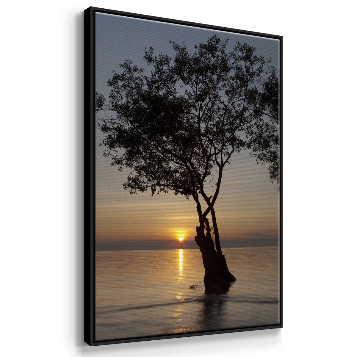 Sunset Silhouette Framed Premium Gallery Wrapped Canvas - Ready to Hang - 17 x 25 - Black Floating Frame