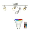 thumbnail image 1 of FSLiving Remote Control Track Lamp Multi-Directional Close to Ceiling RGB Lights Fixtures, 3 Heads for Sloped Vaulted Ceiling Modern Chandelier, 15ft Plug in Cord for Kitchen Island Closet, White, 1 of 7
