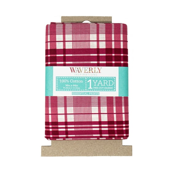 Waverly Inspirations 1 Yard Cut 100% Cotton Prints Fabric, Plaid Cranberry, 44" Wide for Quilting & Sewing