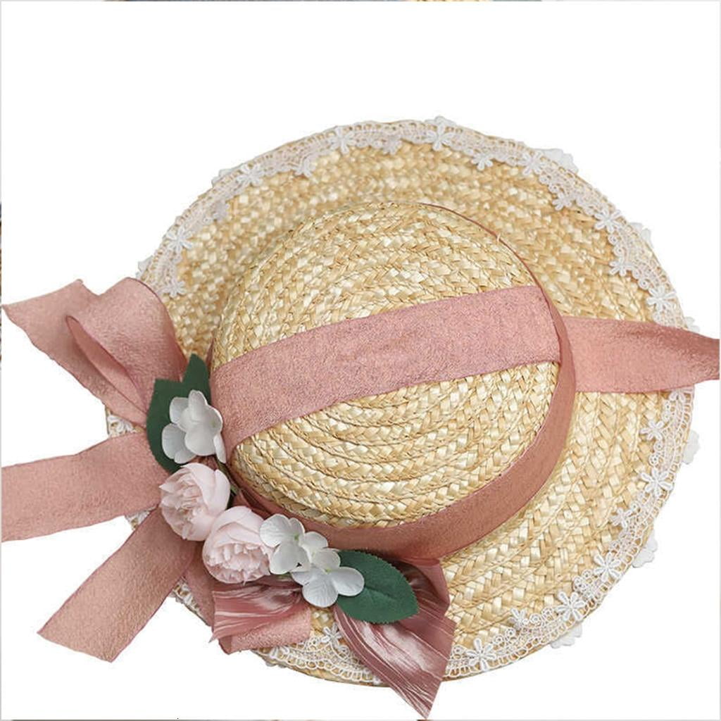 Giaone Girl Vacation Beach Sun Flat Hat Travel Flat Bonnets Summer Straw Weaving Hat