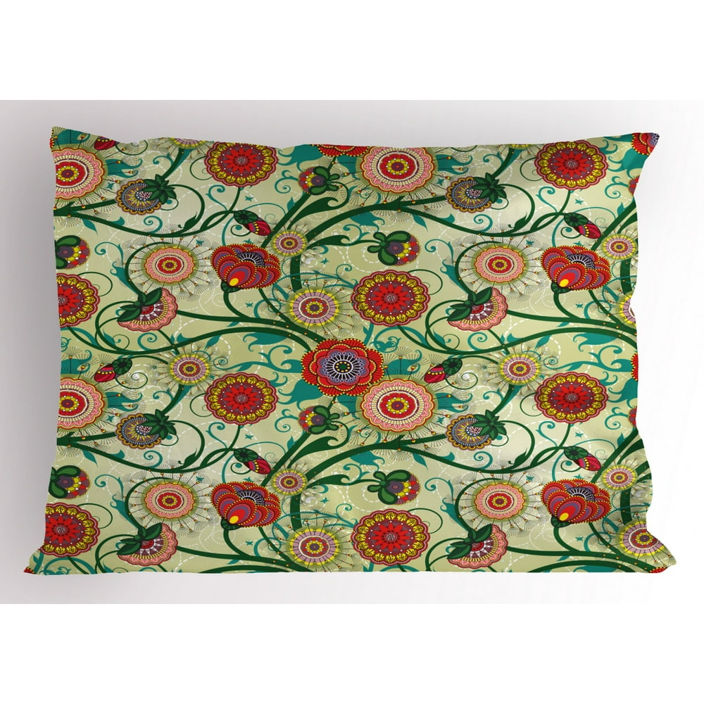 Floral Pillow Sham Oriental Inspirations Vintage Flower Arrangement